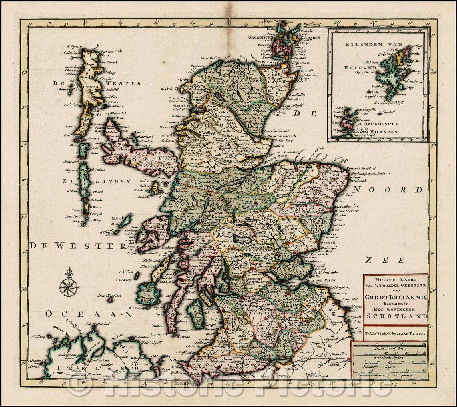 Historic Map - Nieuwe Kaart Van 'T Noorder Gedeelte Van GrootBritannie behelzende Het Konigryk Schotland, 1754, Isaak Tirion v1