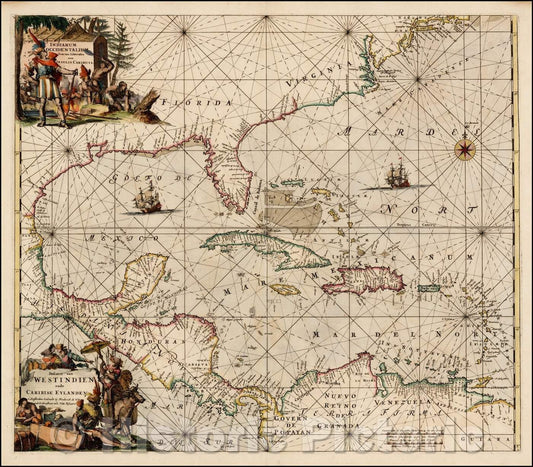 Historic Map - Indiarum Occidentalium Tractus Littorales cum Insulis Caribicis/Pascaert van Westindien ende Caribise Eylanden, 1680, Frederick De Wit v1