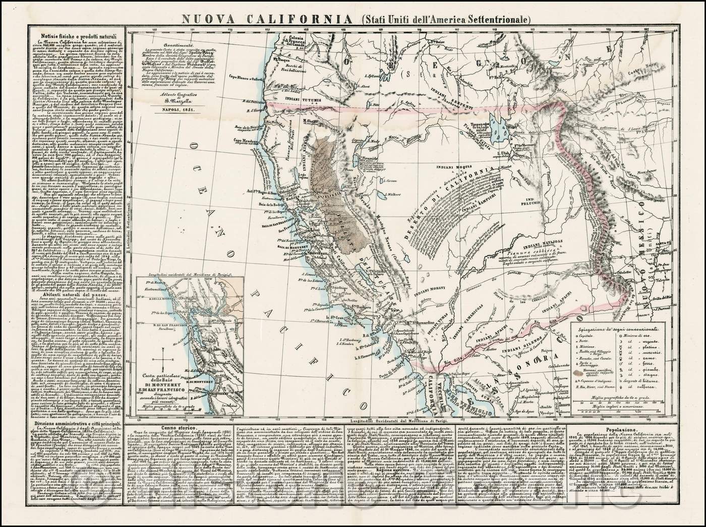 Historic Map - Nuova California [Stati Uniti dell'America Settentrionale] / Map of the Southwestern US, based upon Hypolite Ferry's Map of 1850, 1851 - Vintage Wall Art
