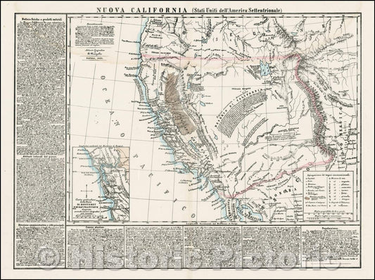 Historic Map - Nuova California [Stati Uniti dell'America Settentrionale] / Map of the Southwestern US, based upon Hypolite Ferry's Map of 1850, 1851 - Vintage Wall Art