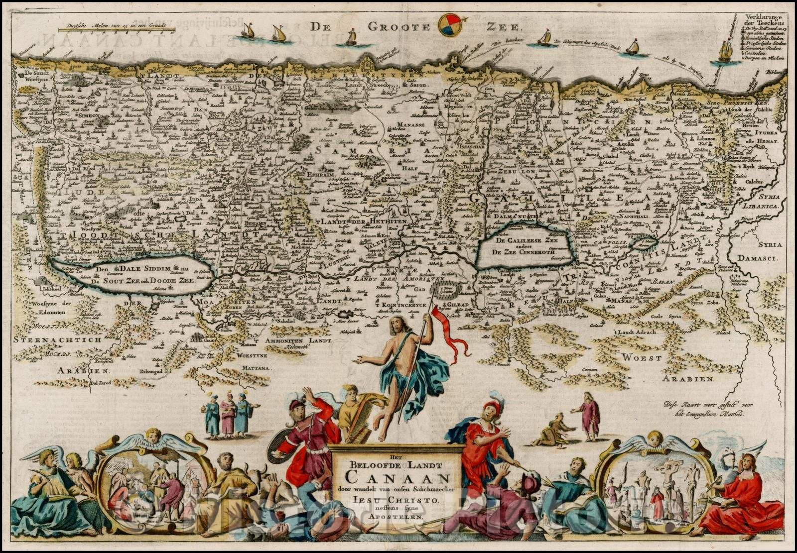 Historic Map - Het Beloofde Landt Canaan door-wandelt van onsen Salichmaaker Jesus Christus neffens syne Apos :: Holy Land, Christ and the Apostles, 1720 - Vintage Wall Art