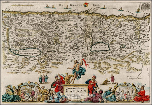 Historic Map - Het Beloofde Landt Canaan door-wandelt van onsen Salichmaaker Jesus Christus neffens syne Apos :: Holy Land, Christ and the Apostles, 1720 - Vintage Wall Art