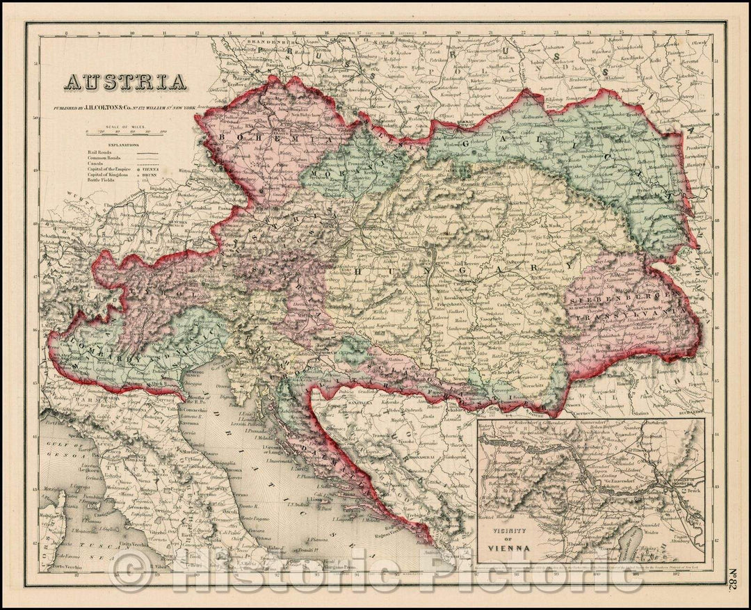 Historic Map - Austria [Vienna Inset], 1859, Joseph Hutchins Colton - Vintage Wall Art