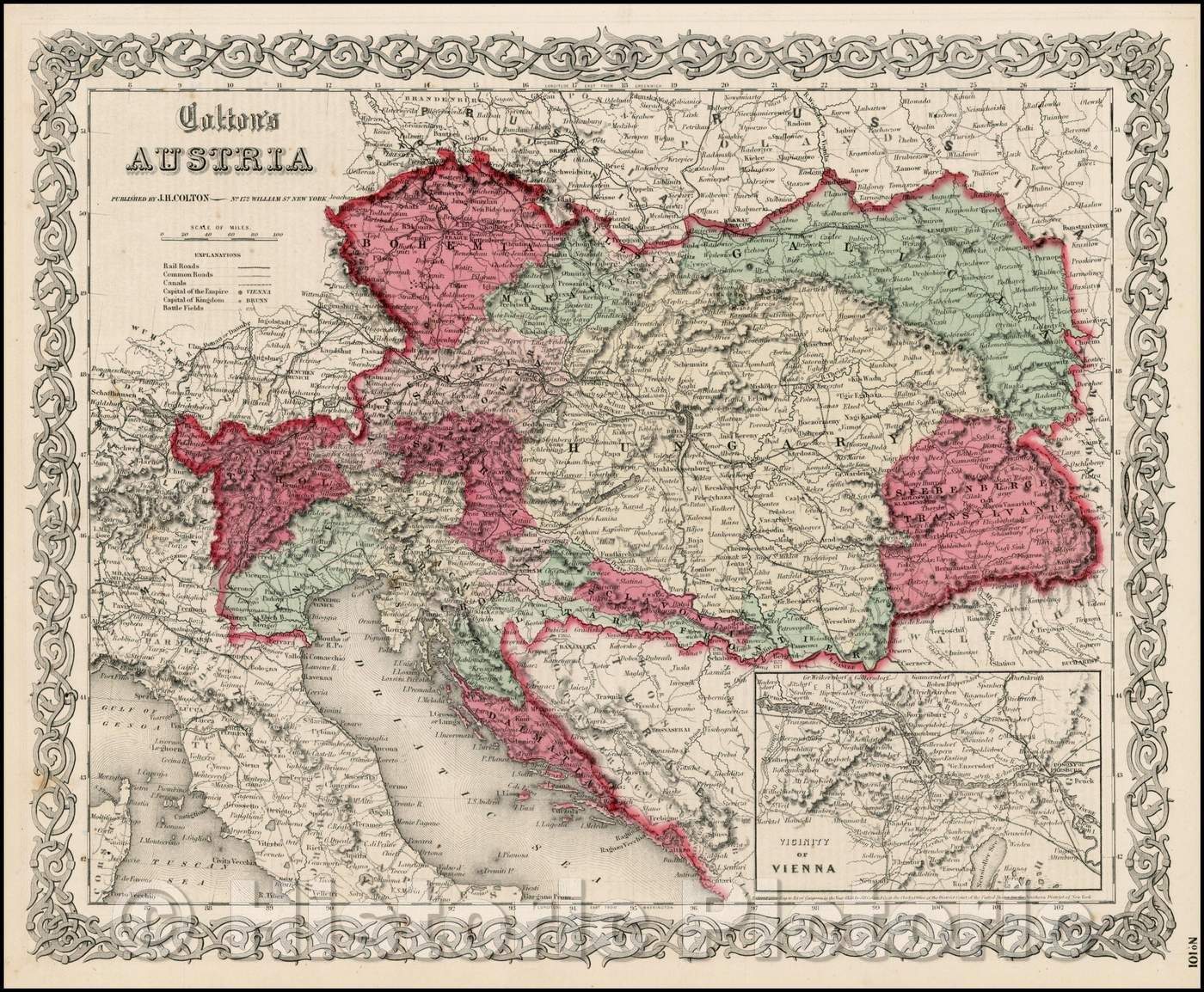 Historic Map - Colton's Austria [Vienna Inset], 1859, Joseph Hutchins Colton - Vintage Wall Art