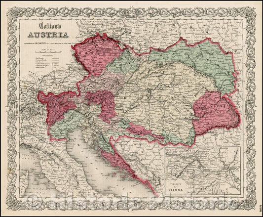 Historic Map - Colton's Austria [Vienna Inset], 1859, Joseph Hutchins Colton - Vintage Wall Art