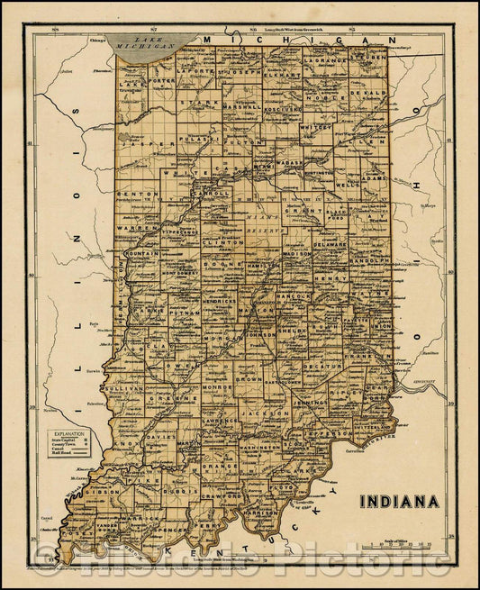 Historic Map - Indiana, 1843, Sidney Morse - Vintage Wall Art