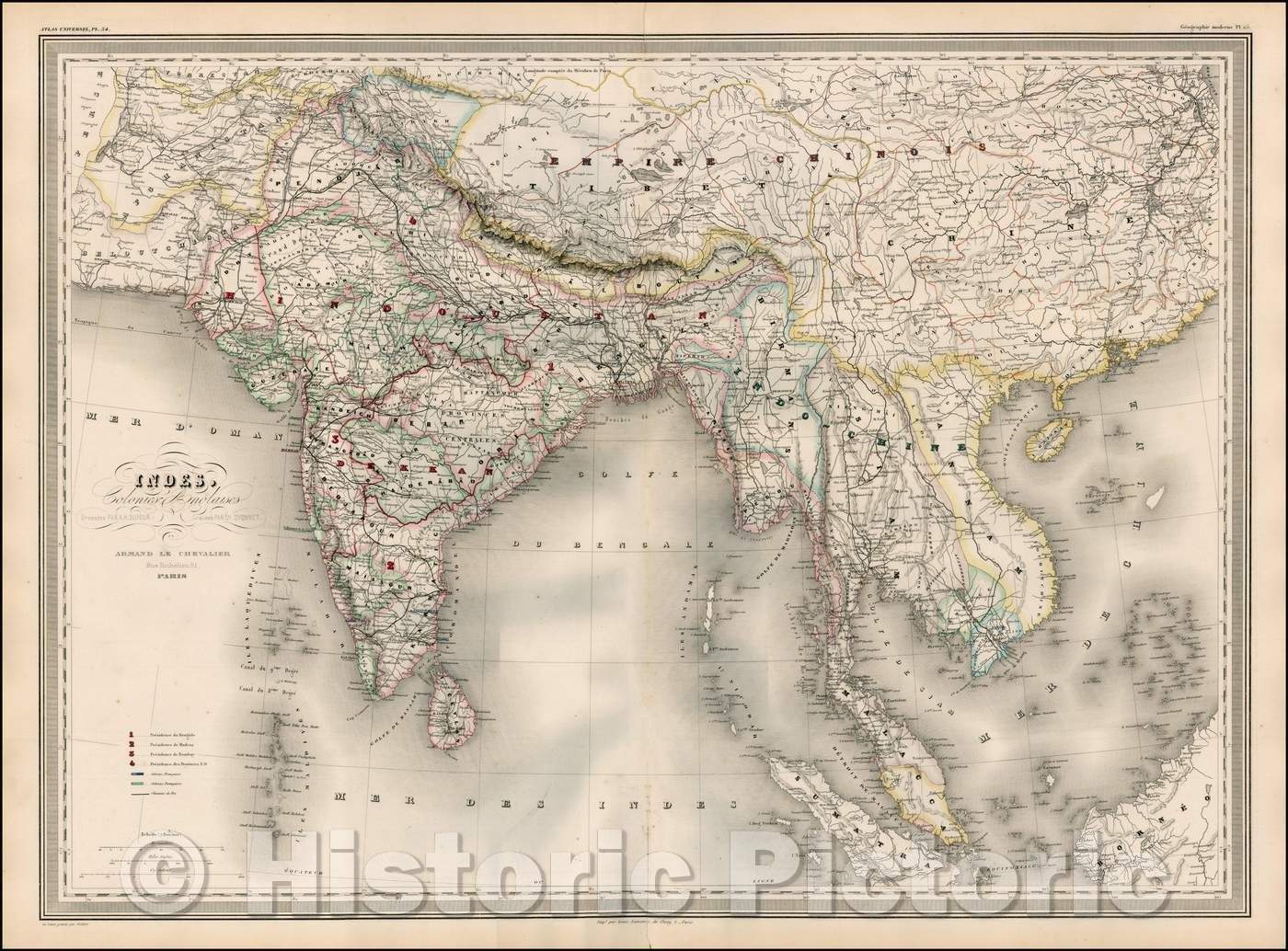 Historic Map - Indes, Colonies Anglaises ./India, British Colonies, 1864, Adolphe Hippolyte Dufour - Vintage Wall Art