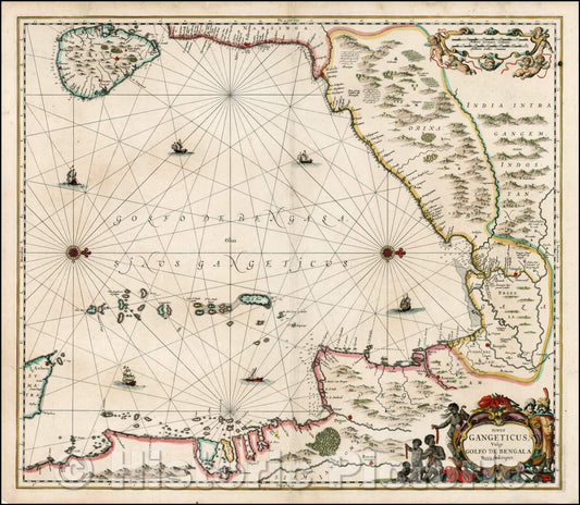 Historic Map - Sinus Gangeticus Vulgo Golfo De Bengala Nova descriptio, 1650, Jan Jansson - Vintage Wall Art