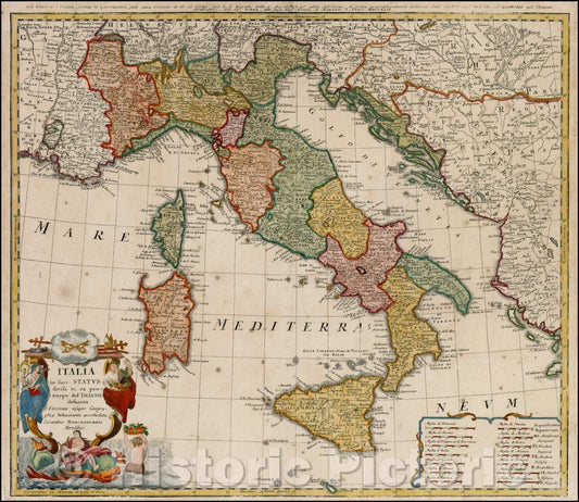Historic Map - Italia in suos Status divisa et ex prototypo del Isliano desumta, 1752, Homann Heirs v1