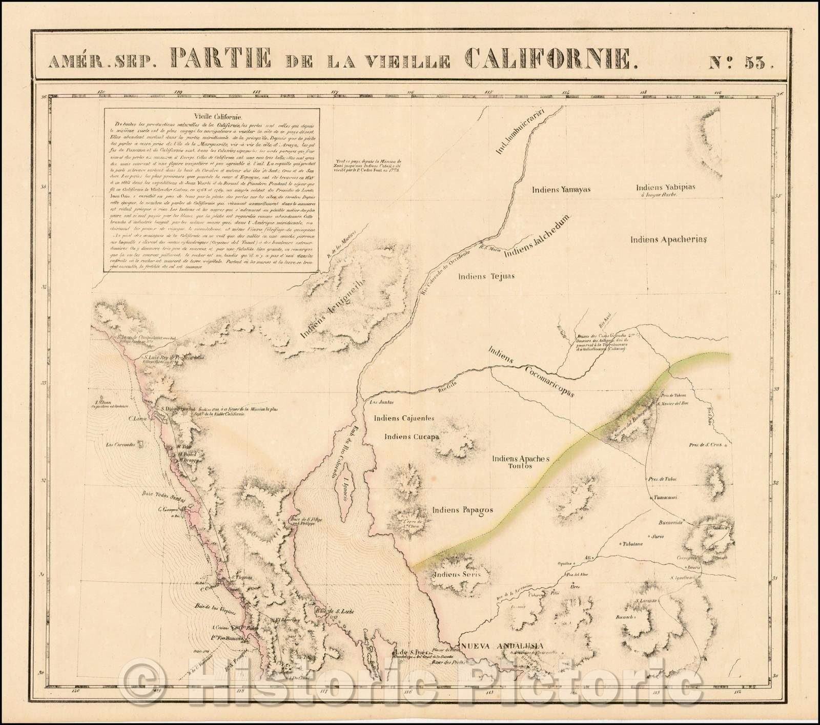 Historic Map - Amer. Sep. No. 53 Partie De La Vielle Californie Southern California & Arizona, 1825, Philippe Marie Vandermaelen v2