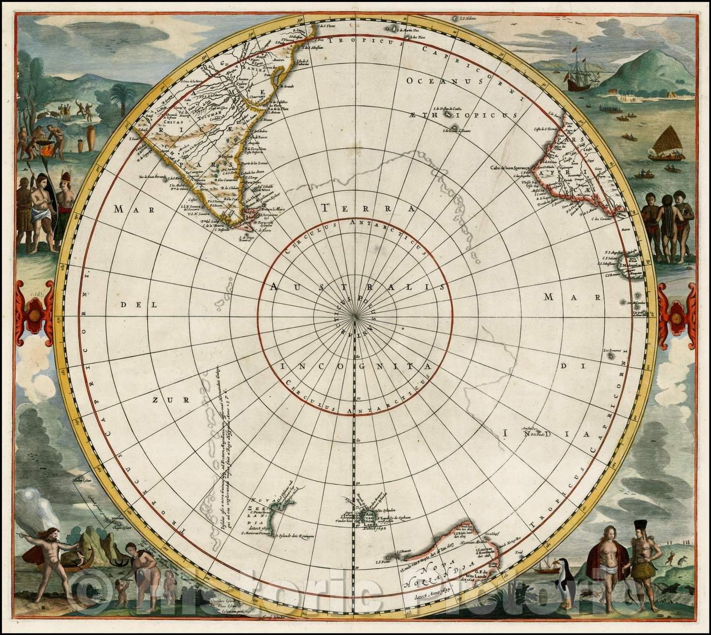 Historic Map - Map of South Pole, 1680, Frederick De Wit - Vintage Wall Art