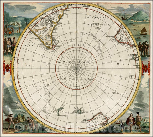 Historic Map - Map of South Pole, 1680, Frederick De Wit - Vintage Wall Art