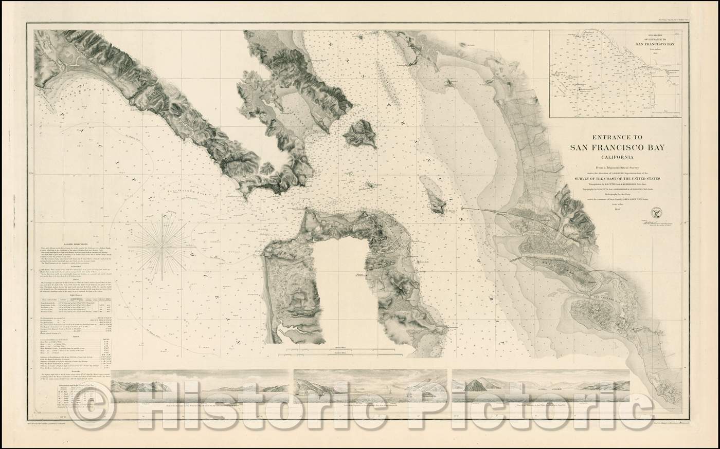 Historic Map - Entrance To San Francisco Bay, 1859, U.S. Coast Survey - Vintage Wall Art