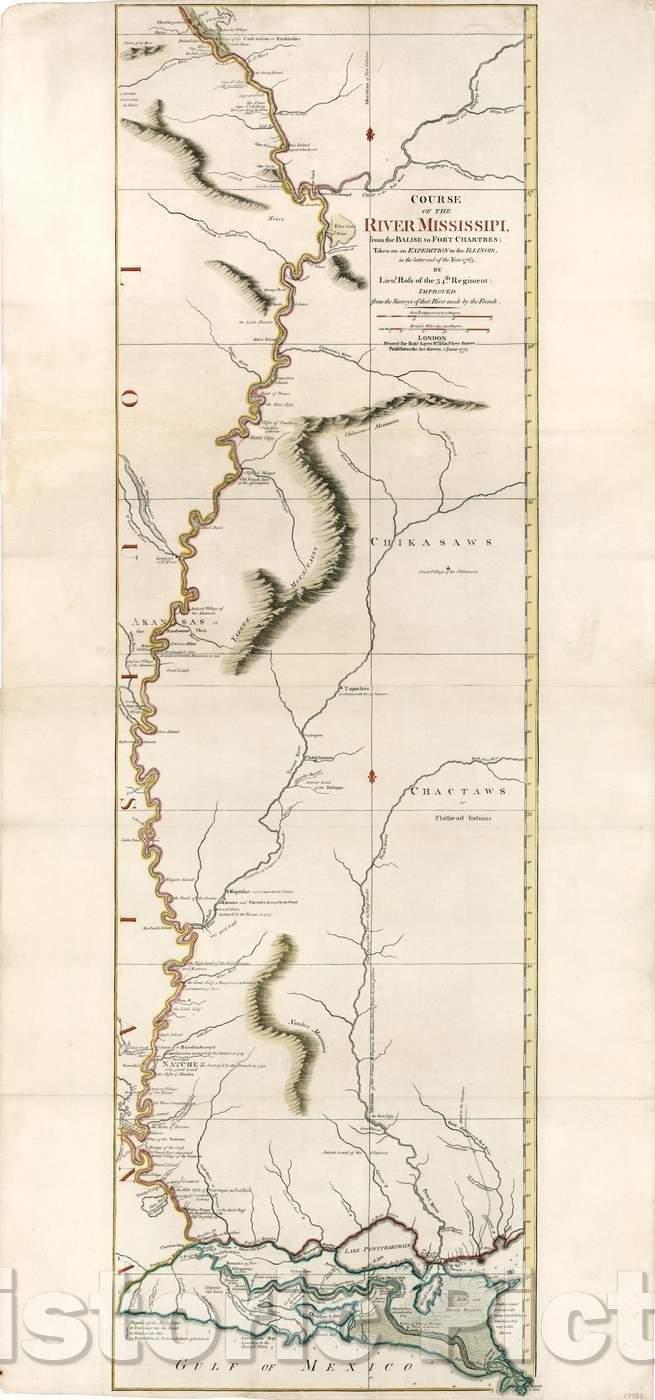Historic Map - Course of the River Mississipi, from the Balise to Fort Chartres; Taken on an Expedition to the Illinois, in the latter end of the Year 1765, 1775 v1