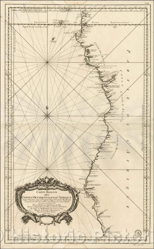 Historic Map - Carte Reduite Des Costes Occidentales D'Afrique Depuis l'Equateur jusqu'au :: Isle of St. Thomas, southward, 1754 - Vintage Wall Art