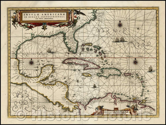 Historic Map - Insulae Americanae in Oceano Septentrionali cum Terris adiacentibus, 1690, Peter Schenk - Vintage Wall Art