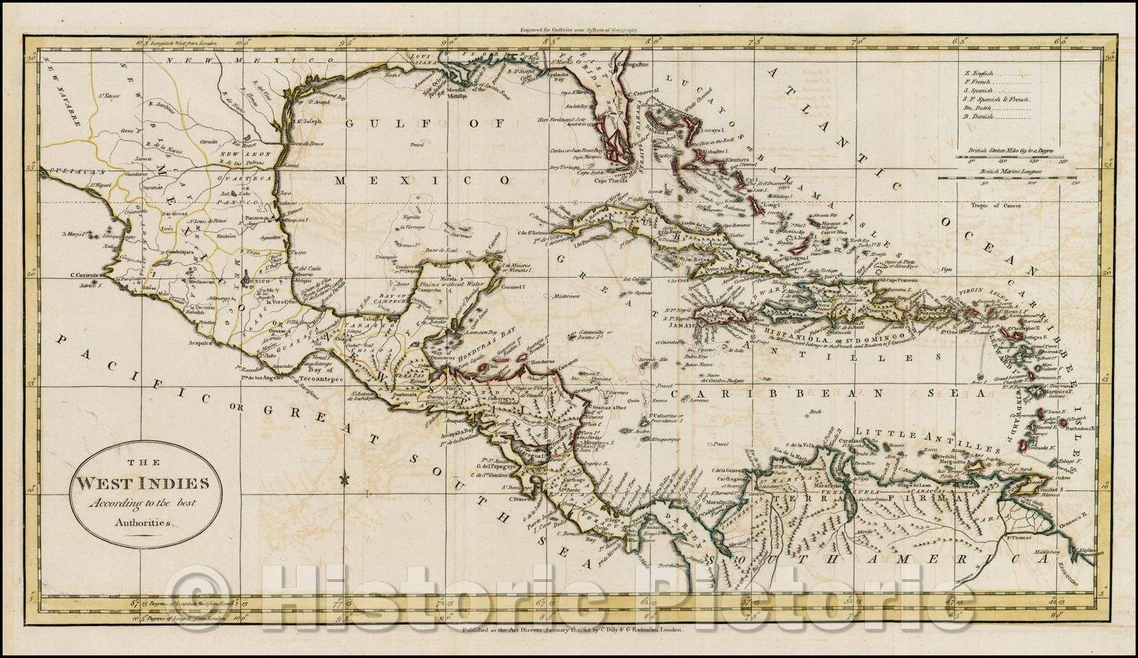 Historic Map - The West Indies According to the best Authorities, 1785, William Guthrie - Vintage Wall Art