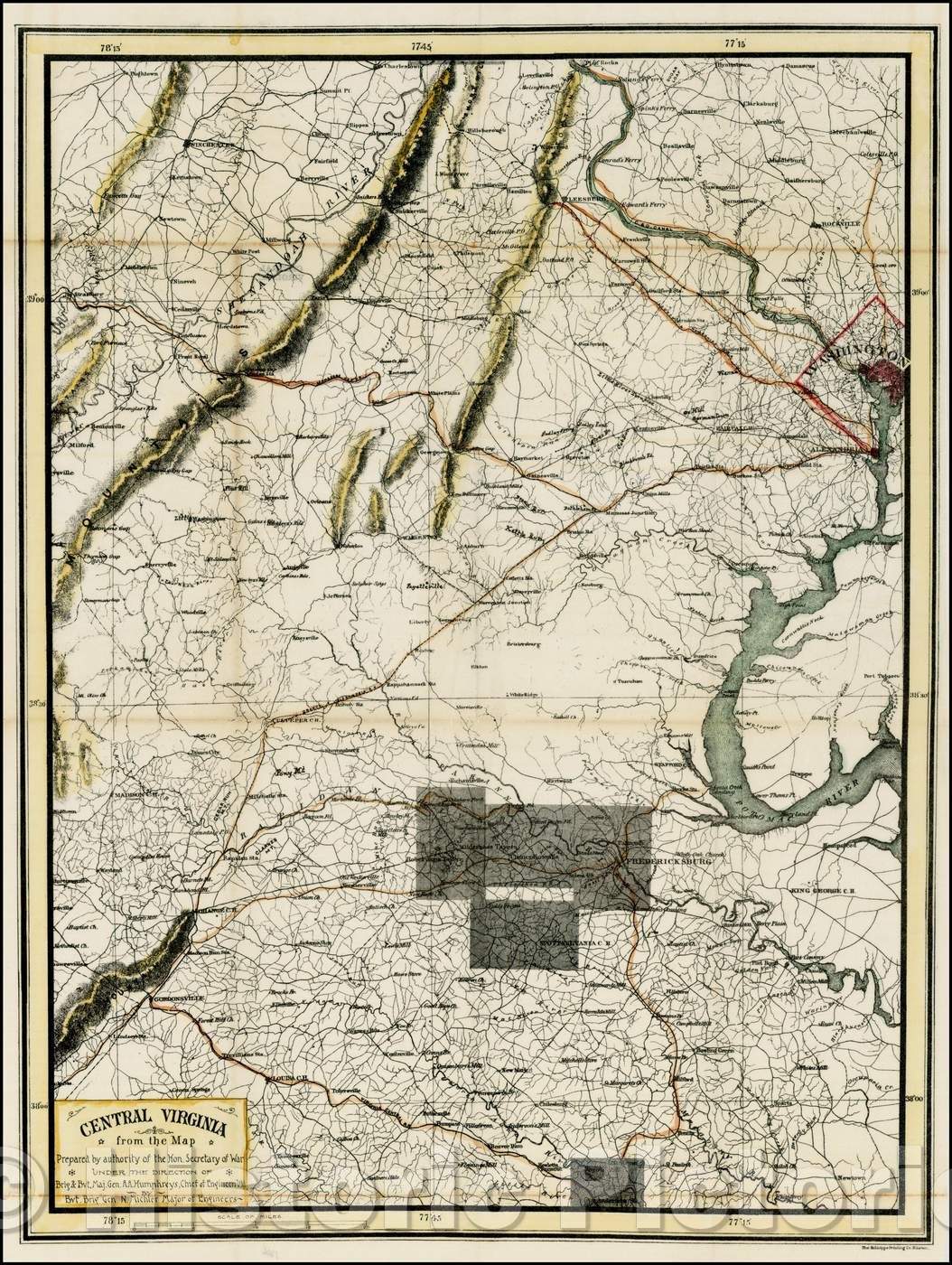 Historic Map - Central Virginia - from the Map Prepared, 1880, Heliotype Printing Company - Vintage Wall Art