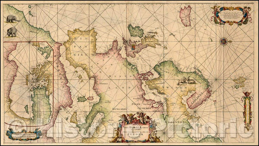 Historic Map - Totius Europae Littora Novissime adita. Pascaert vertoonende alle de See-custen van Europa, 1715, Louis Renard - Vintage Wall Art