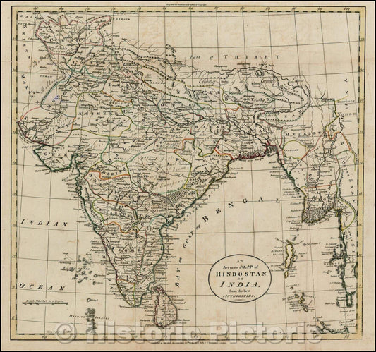 Historic Map - An Accurate Map of Hindostan and India, from the best Authorities, 1785, William Guthrie - Vintage Wall Art