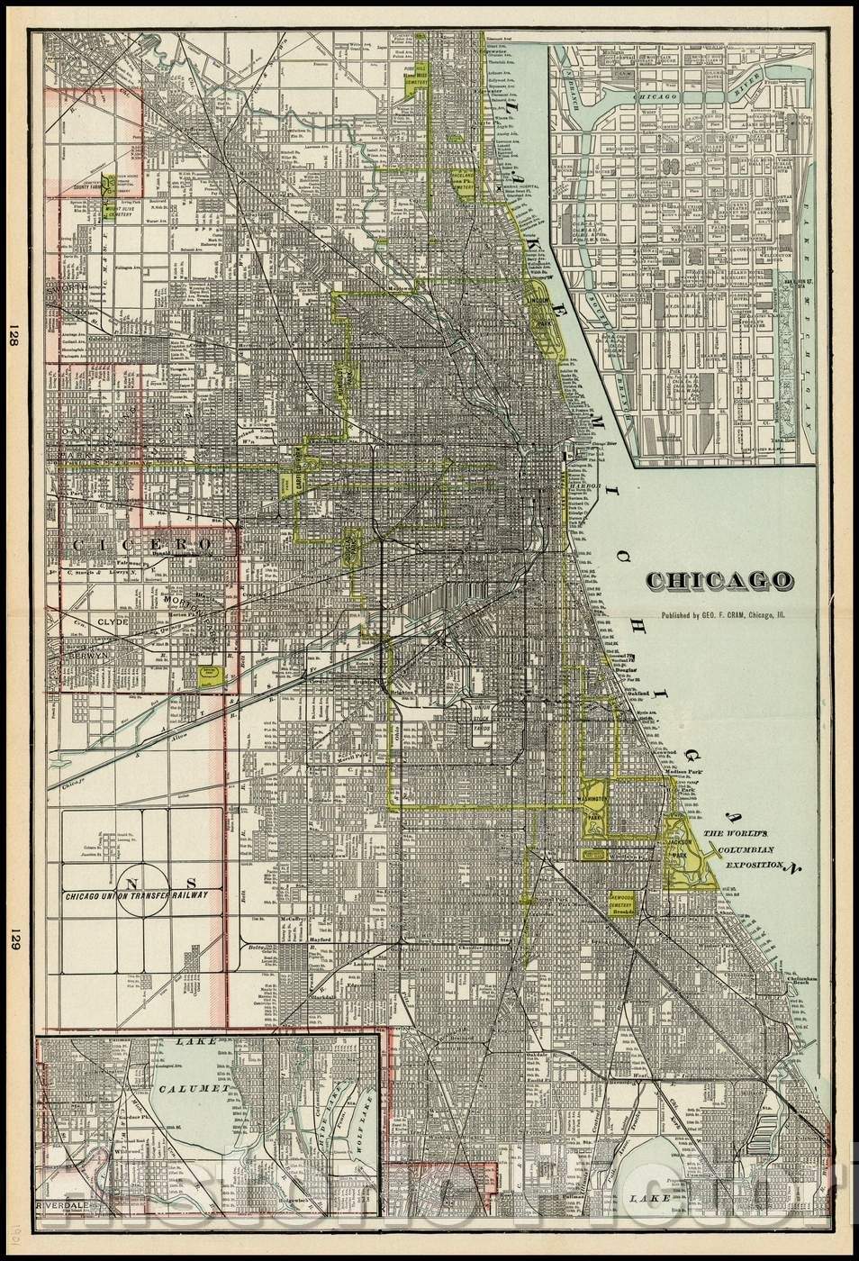 Historic Map - Chicago, 1901, George F. Cram - Vintage Wall Art