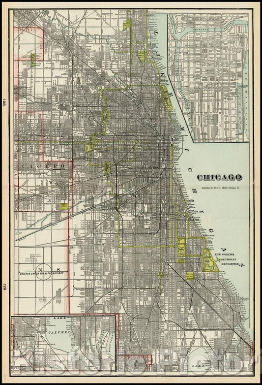 Historic Map - Chicago, 1901, George F. Cram - Vintage Wall Art