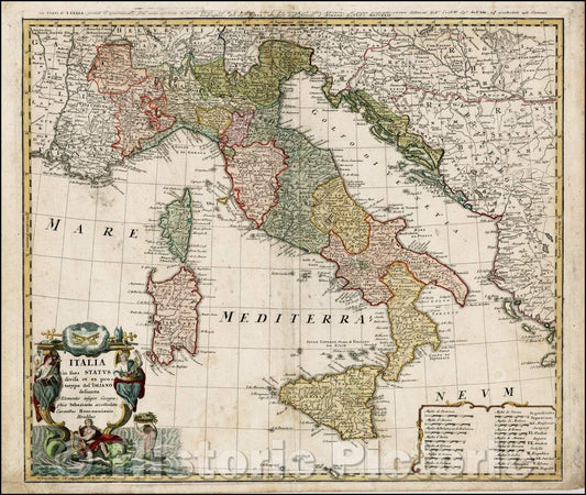 Historic Map - Italia in suos Status divisa et ex prototypo del Isliano desumta, 1752, Homann Heirs v2
