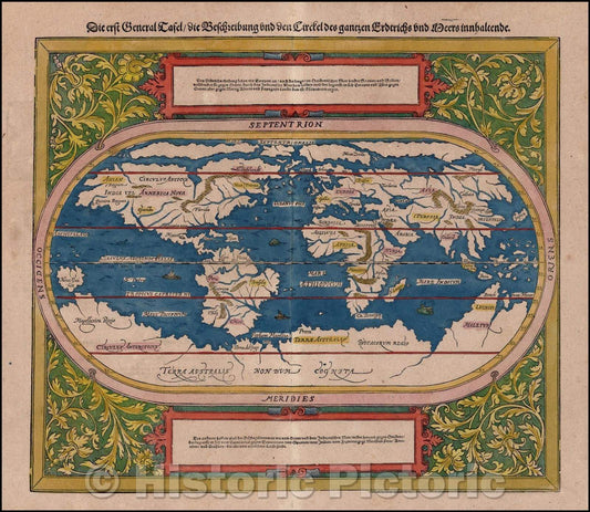 Historic Map - Die erst General Tafel/Die Beschreibung und den Circkel des gantzen Erdtrichs und Deeres innhaltend, 1588, Sebastian M?nster v1