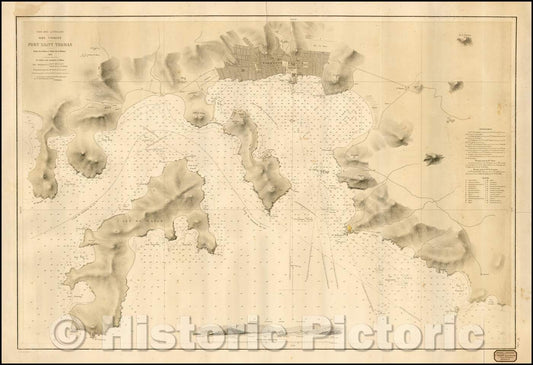 Historic Map - Iles Vierges - Port Saint T/Plan of the Port of Saint Thomas, Plan of Charlotte Amalia and a depiction of the coastal detail, 1856 - Vintage Wall Art