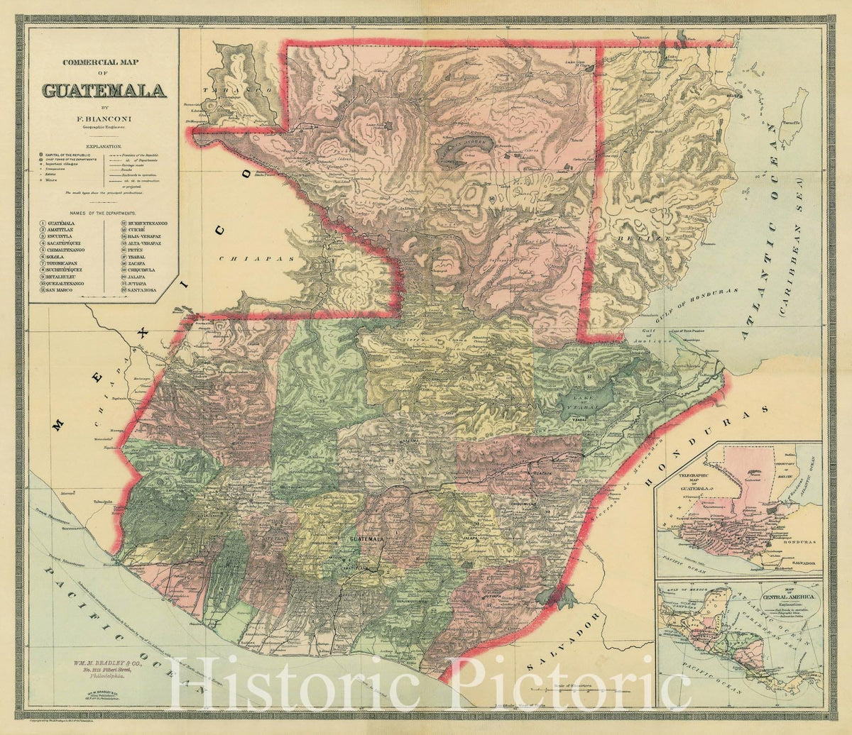 Guatemala - Commercial Map, 1892 | Historical Map Reproduction