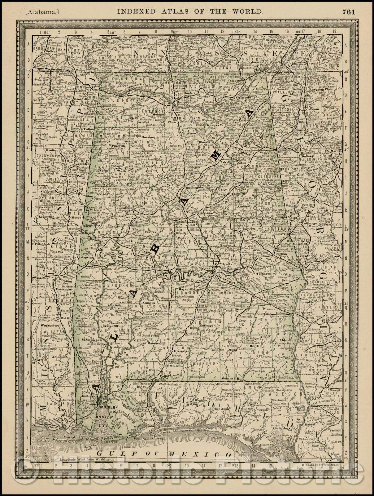 Historic Map - Rand McNally & Co.'s Alabama, 1889, Rand McNally & Company - Vintage Wall Art