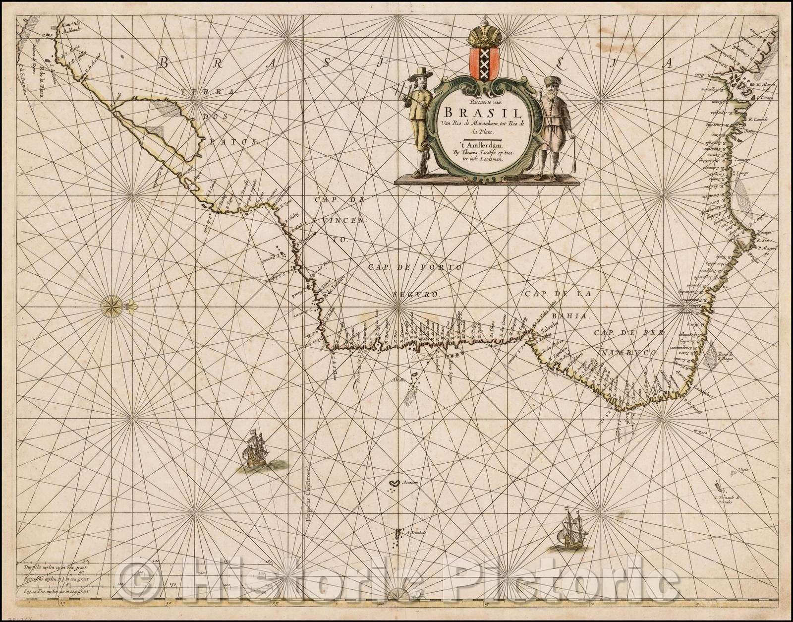 Historic Map - Pascaerte van Brasil van Rio de Maranhaon tot Rio de la Plata, 1662, Caspar Lootsman v1