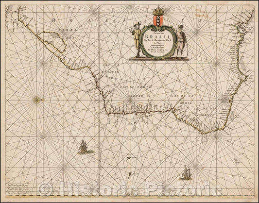 Historic Map - Pascaerte van Brasil van Rio de Maranhaon tot Rio de la Plata, 1662, Caspar Lootsman v1