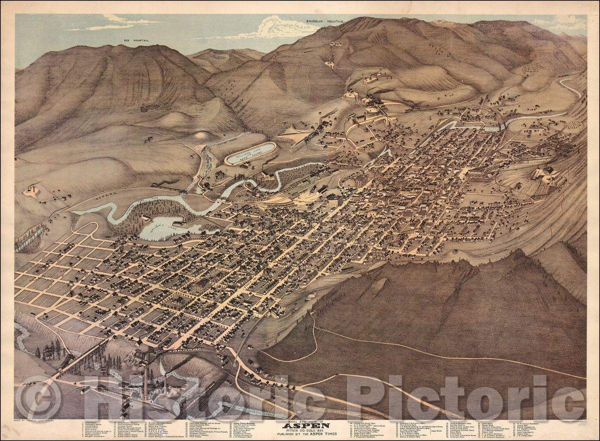 Historic Map - Bird's Eye View of Aspen Pitkin Co. Colo, 1893, Augustus Koch v1