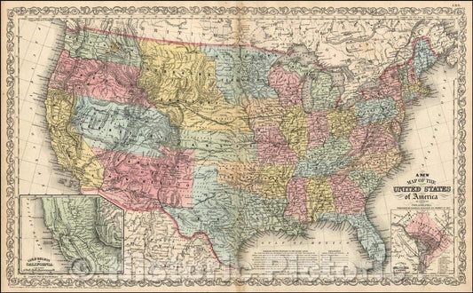 Historic Map - The United States of America, 1856, Charles Desilver - Vintage Wall Art
