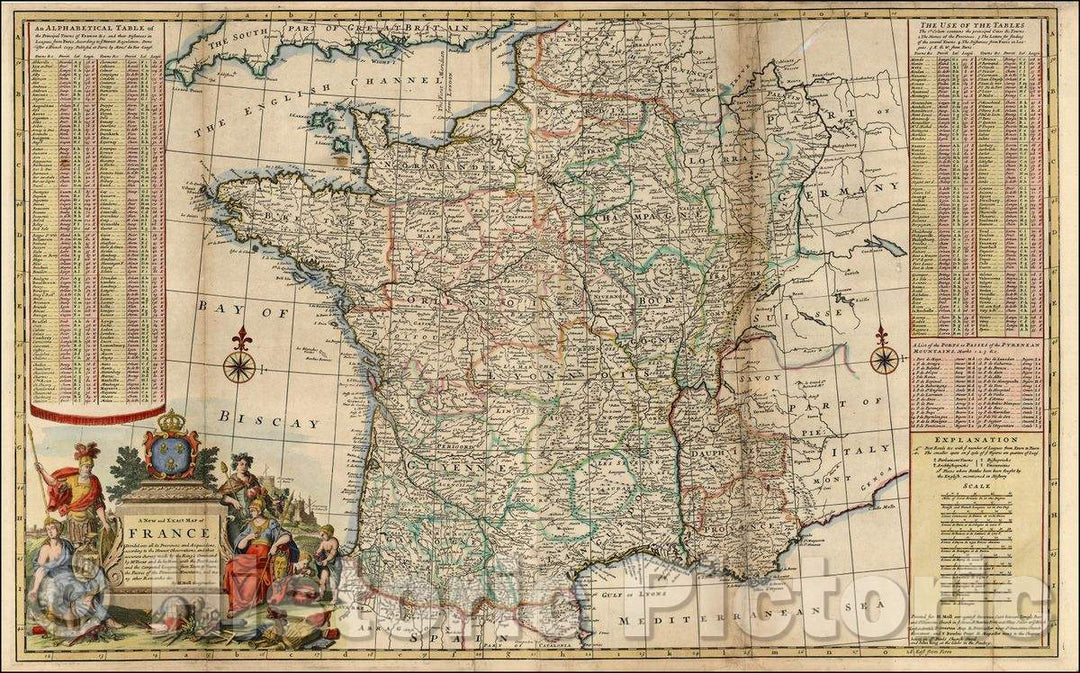 Historic Map - A New and Exact Map of France Dividid into all its Provinces and Acquisitions, 1730, Herman Moll v1