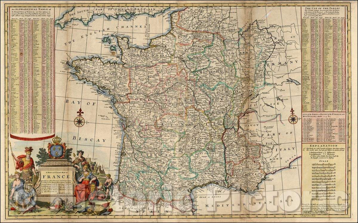 Historic Map - A New and Exact Map of France Dividid into all its Provinces and Acquisitions, 1730, Herman Moll v1