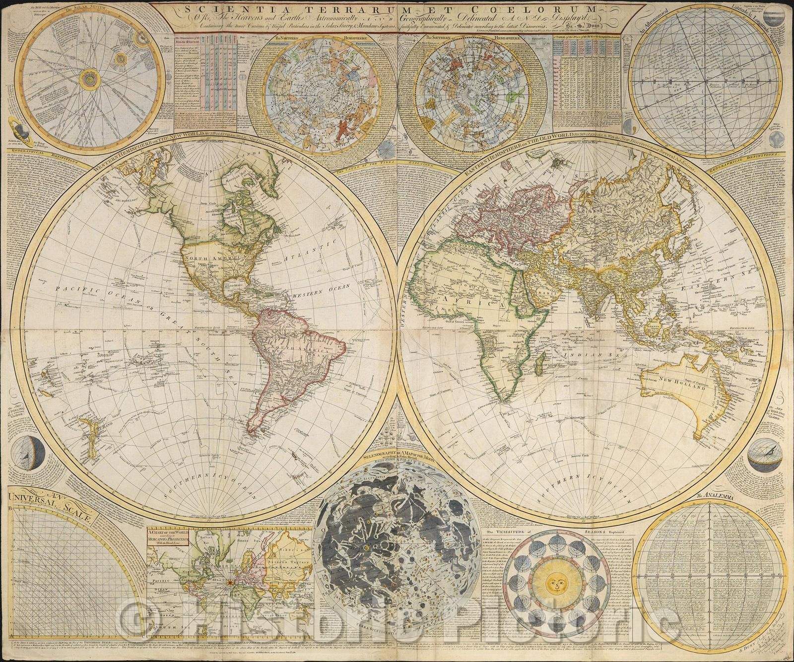 Historic Map - Scientia Terrarum et Coelorum: or, the Heavens and Earth Astronomically and Geographically Delineated and Display'd, 1784, Samuel Dunn - Vintage Wall Art