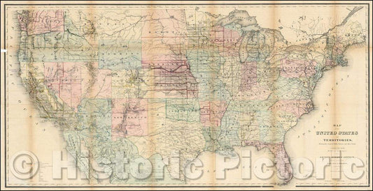 Historic Map - Map of the United States and Territories, Showing the extent of Public Surveys and other Details, 1870, U.S. General Land Office - Vintage Wall Art