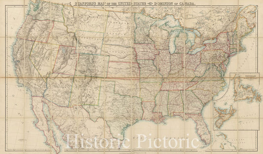 Historic Map - Stanford's Map of the United States and Part of the Dominion of Canada, 1875, Edward Stanford v1