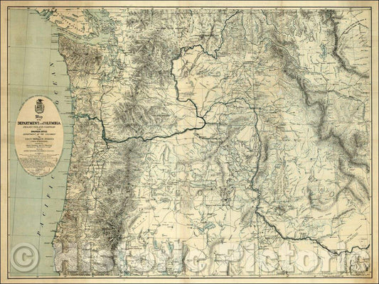 Historic Map - Map of the Department of the Columbia Projected And, 1881, U.S. War Department - Vintage Wall Art