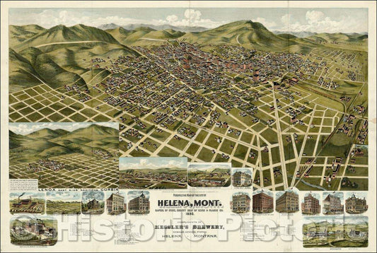 Historic Map - Perspective Map of the City of Helena, Mont. Capital of State, County Seat of Lewis & Clark Co, 1890, American Publishing Co. v1