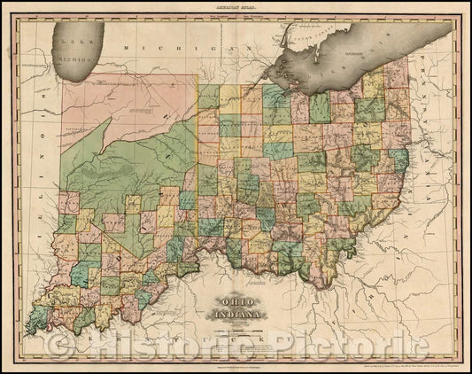 Historic Map - Ohio and Indiana, 1819, Henry Schenk Tanner v1