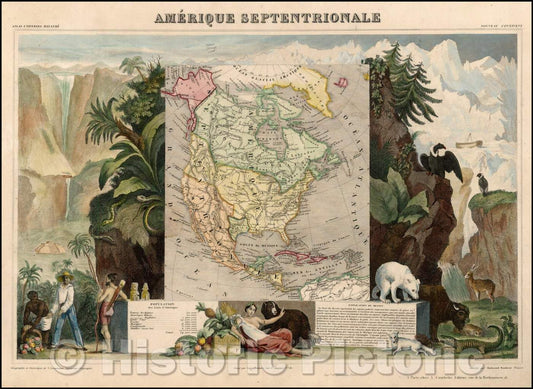 Historic Map - Amerique Septentrionale, 1844, Victor Levasseur - Vintage Wall Art