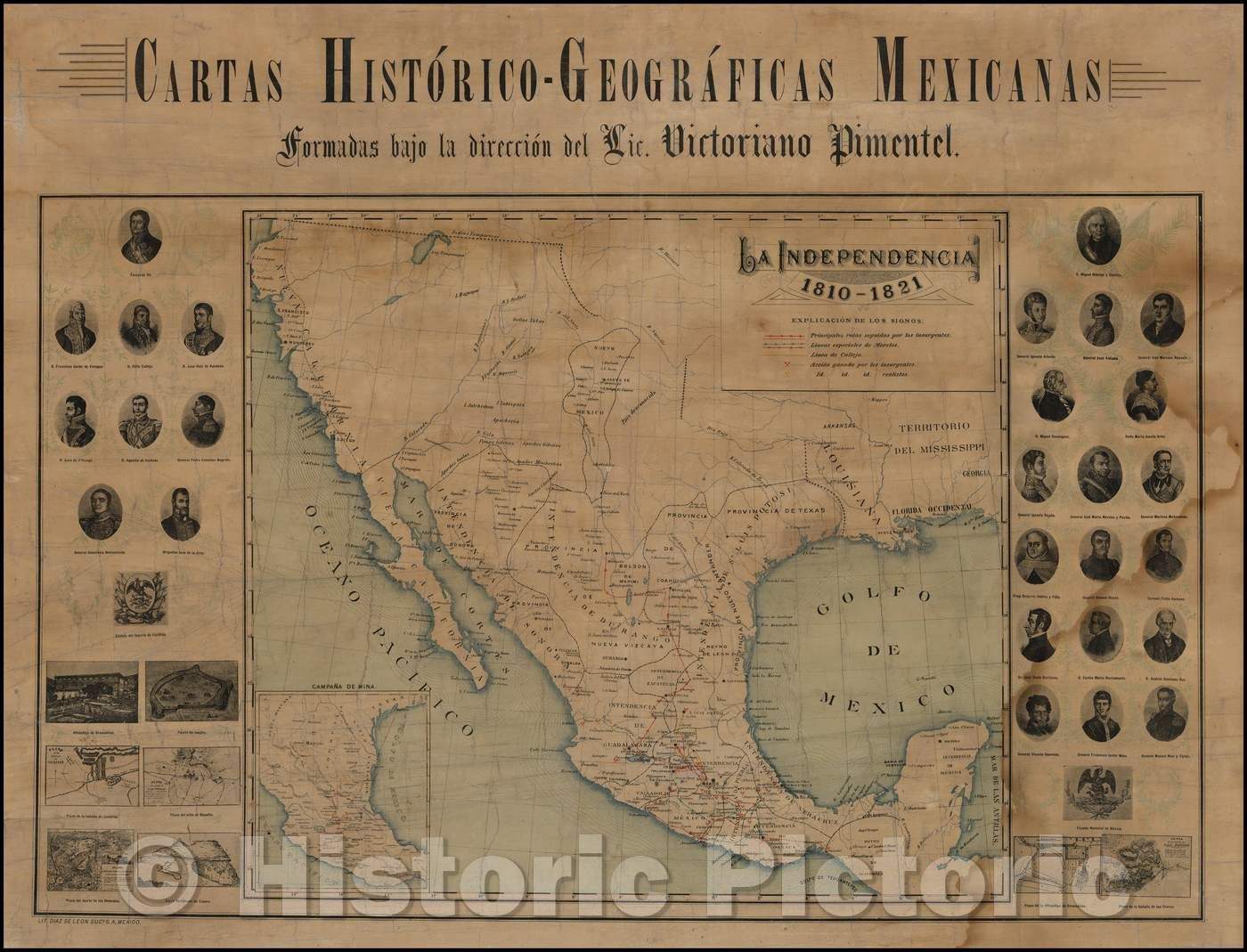Historic Map - Cartas Historico-Geograficas Mexicanas formado bajo la direccion del Lic. Victoriano Pimentel, 1900, Diaz de Leon v1