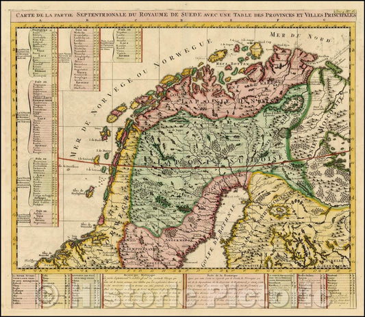 Historic Map - Carte De La Partie Septentrionale du Royaume de Suede avec une Table des Provinces et des Villes Principales, 1714, Henri Chatelain v1