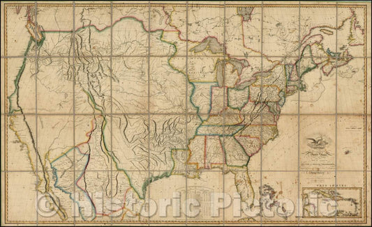 Historic Map - Map of the United States with the Contiguous British & Spanish Possessions, 1819, John Melish - Vintage Wall Art