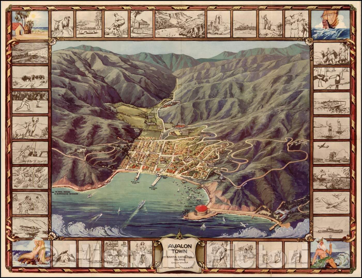 Historic Map - Avalon Town Santa Catalina Island California, 1948, L.C.B. Co. - Vintage Wall Art