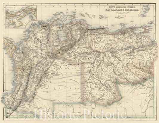 Historic Map - South American States. New Granada & Venezuela, 1855, Archibald Fullarton & Co. - Vintage Wall Art