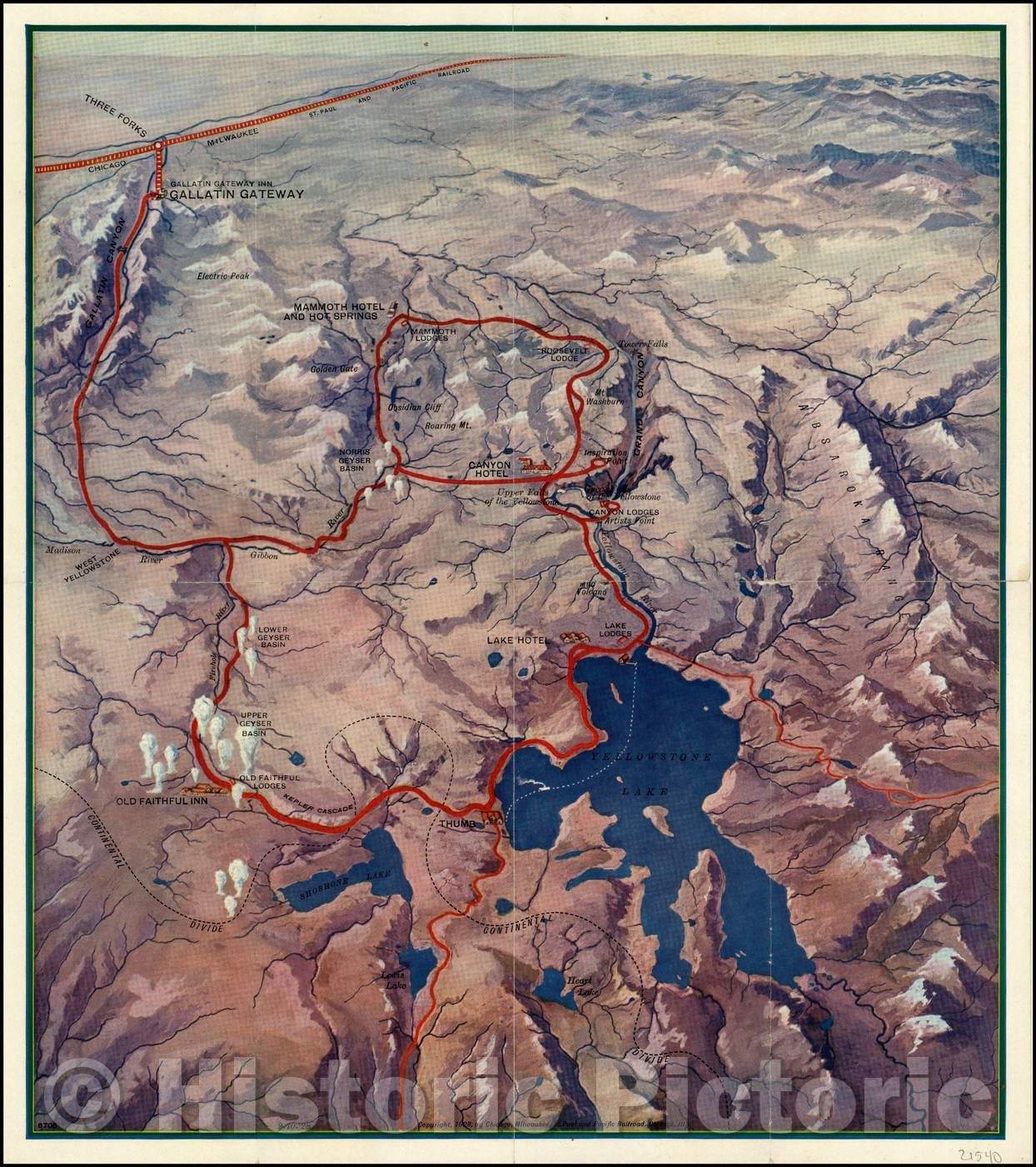 Historic Map - Road Map of the Historic, Scenic and Picturesque Gallatin Gateway Through Famous Gallatin Canyon, 1930, Poole Brothers - Vintage Wall Art